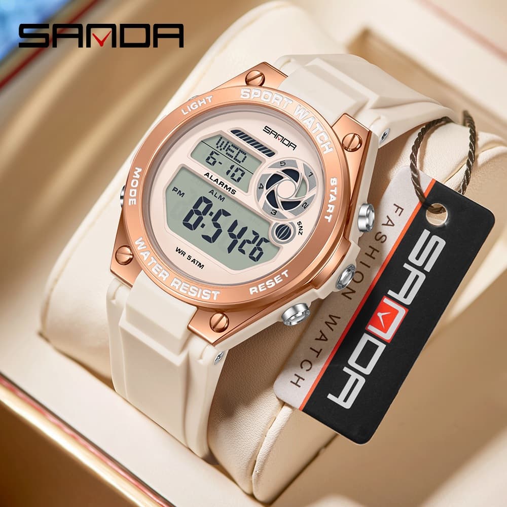 SANDA 9098 Relógio Eletrônico Feminino Moda Criatividade Esportes Luz Noturna Cronógrafo Silicone Novo 2026-13