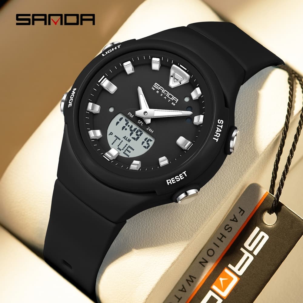 SANDA 6371 Relógio Feminino Luminoso Multifuncional Com Display Duplo-7