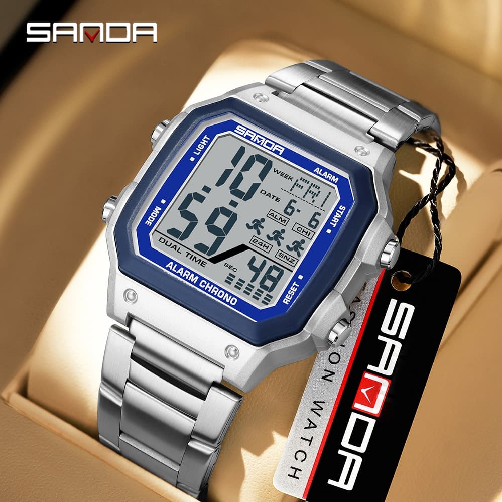 Sanda 6380 Despertador Masculino Multifuncional Relógio Esportivo Quadrado 50M Eletrônico À Prova D'água-26