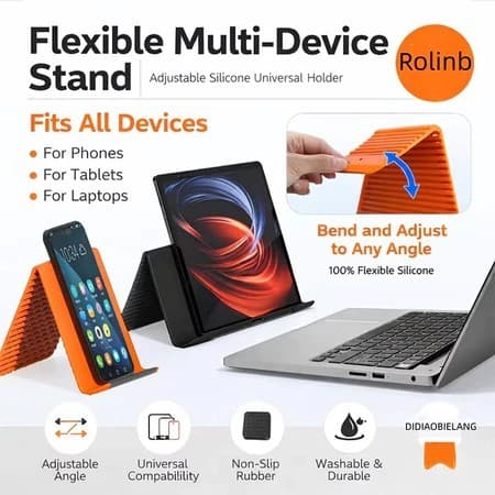 Suporte De Telefone De Silicone Portátil Dobrável , Ajustável Em Vários Ângulos , Suporta Visualização Horizontal E Vert