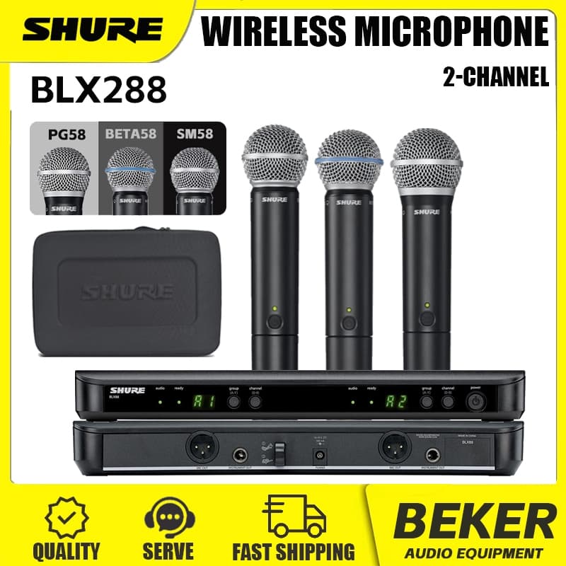 SHURE BLX288 UHF profissional 2 canais sem fio microfone portátil dinâmico estágio desempenho microfone