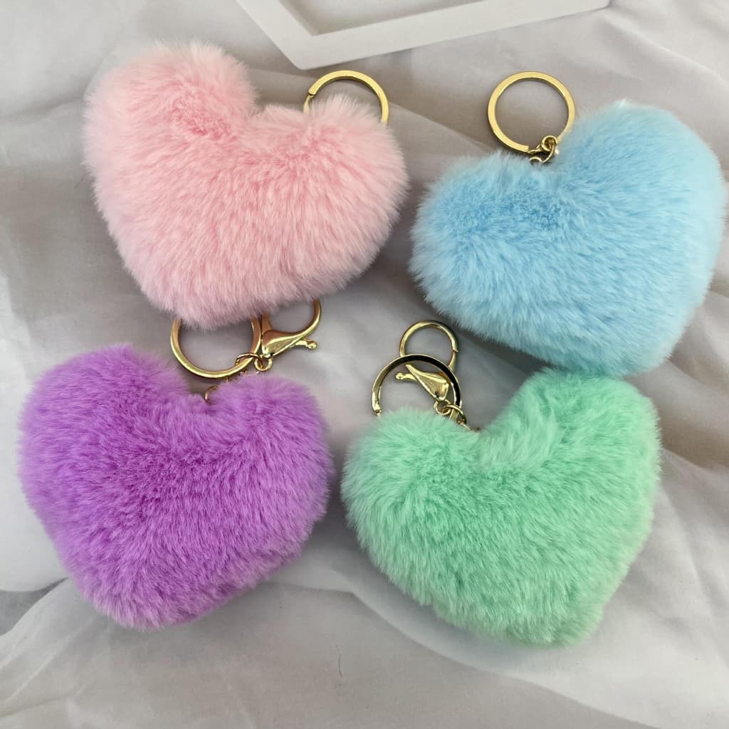 Venda Quente Fofo Pelúcia Coração Chaveiro Bonito Amor Pompom Feminino Bolsa Charme Chave Do Carro Ornamento Moda Pingen
