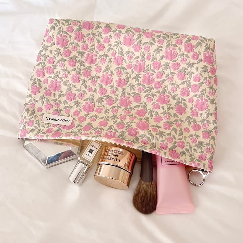 Bolsa Cosmética Floral Rosa Fofa Feminina Portátil De Lavagem De Viagem Inserção Interna Organizador De Cuidados Com A P