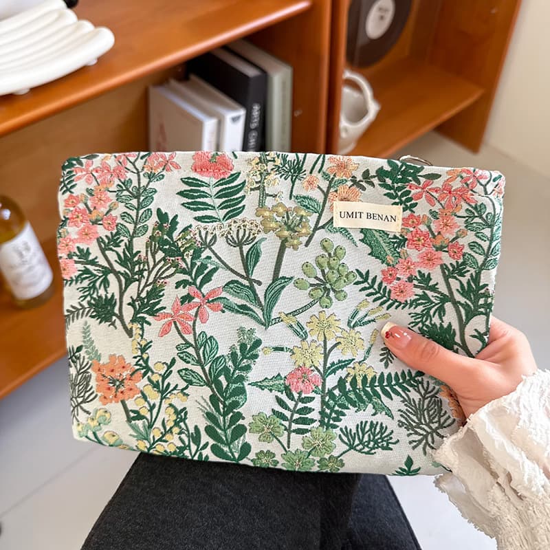 INS Bolsa De Maquiagem Floral Vintage , Grande Capacidade , Feminina , Viagem , Higiene Pessoal , Portátil , Organizador