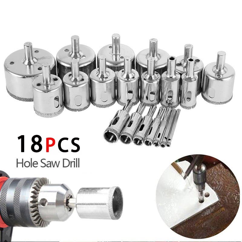 Serras Copo Diamantadas Vidro Cerâmica Etc 6-50mm 18 Peças