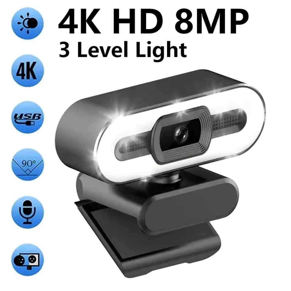 Portátil Completo HD 1080P 2K 4K Webcam PC Foco Automático Transmissão Ao Vivo Flexível Com Microfone withLight
