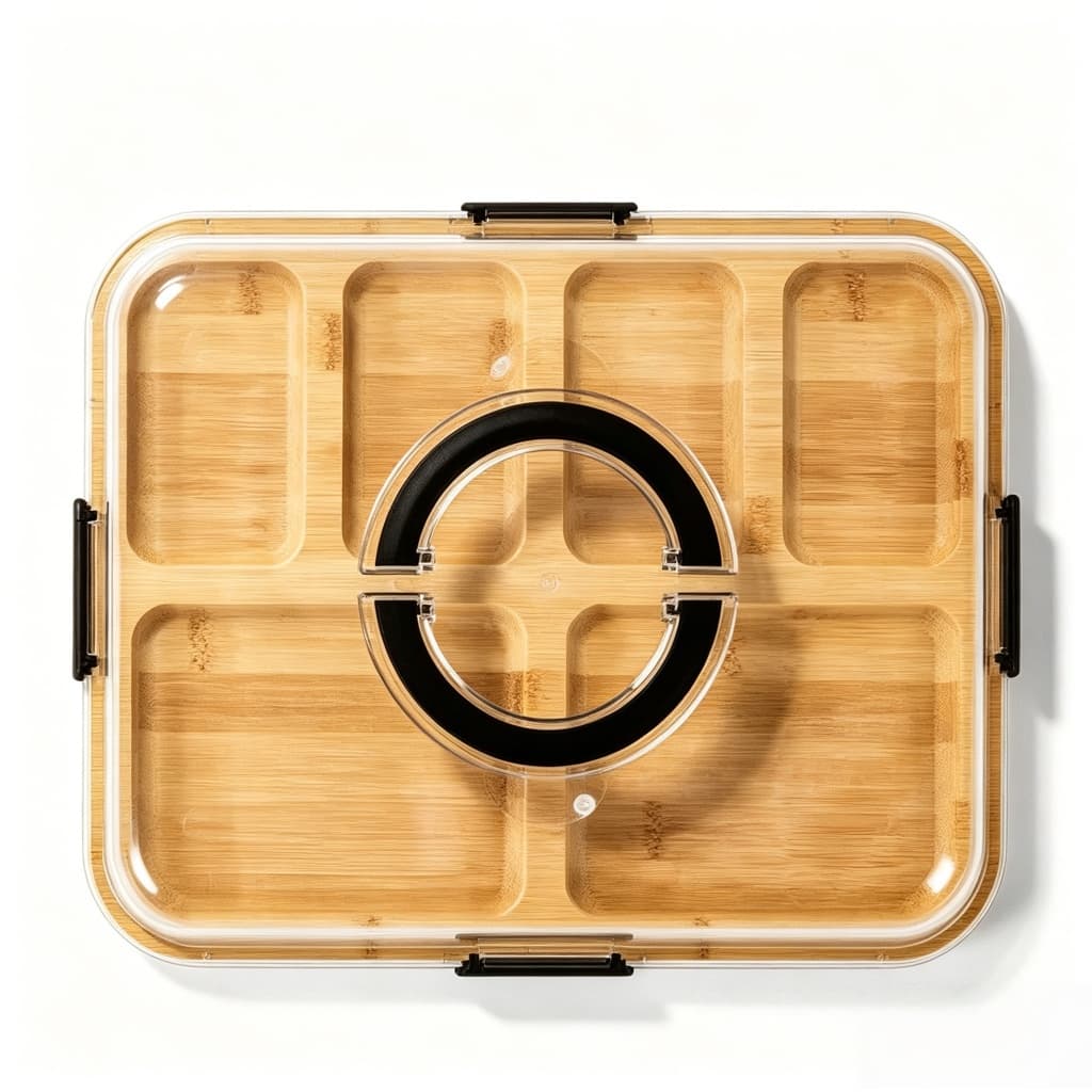 Tabua Para Servir e Proteger Alimentos com Tampa Transparente, Bandeja Grande de Bambu Premium