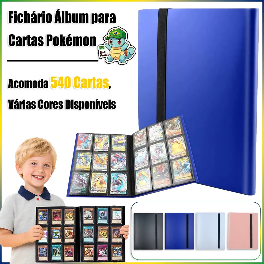 Fichário Álbum Grande para cartas Pokemon - Cabem 540 cartas- Pasta Porta Cartas