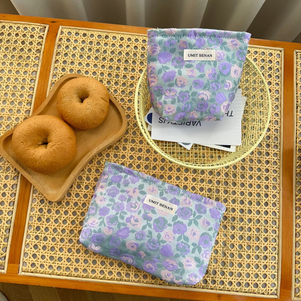 INS Coreano Roxo Floral Saco De Maquiagem Feminino Portátil Mini Batom Bolsa Premium Grande Capacidade Organizador Cosmé