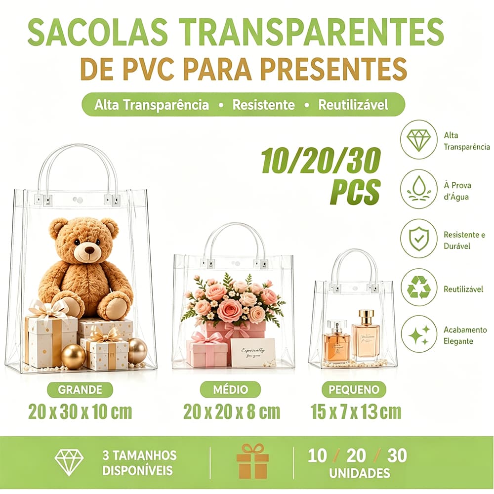10/30 Sacos De Presente De PVC Transparentes Reutilizáveis ​​com Alças, Adequados Para Festas De Aniversário E Bodas