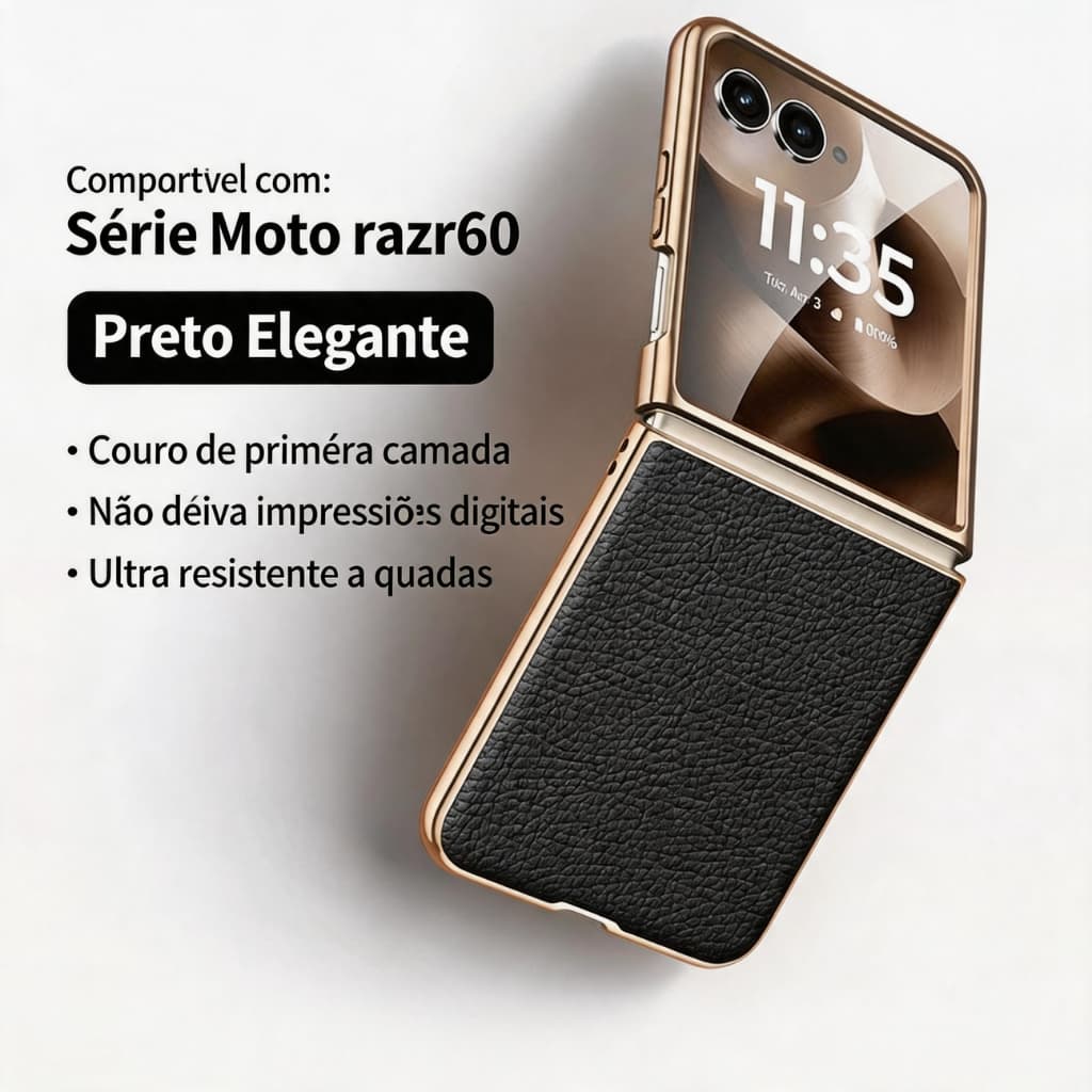 Capinha de Couro Legítimo para Motorola Razr 60 Ultra / Razr 60 / Razr 50 Ultra, Antichoque, Estilo Executivo