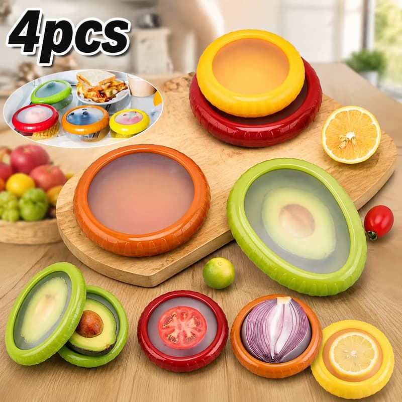 4Pcs Caixa de Silicone Armazenamento Frutas/Legumes: Reutilizável, Mantém Abacate Cebola/Abacate Frutas e vegetais