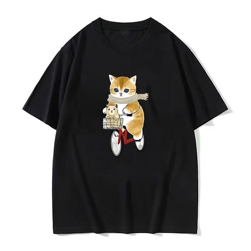 Legal Gato Impresso Manga Curta Tshirt Streetwear Em Torno Do Pescoço Solta T Camisa Das Mulheres Dos Homens Respirável