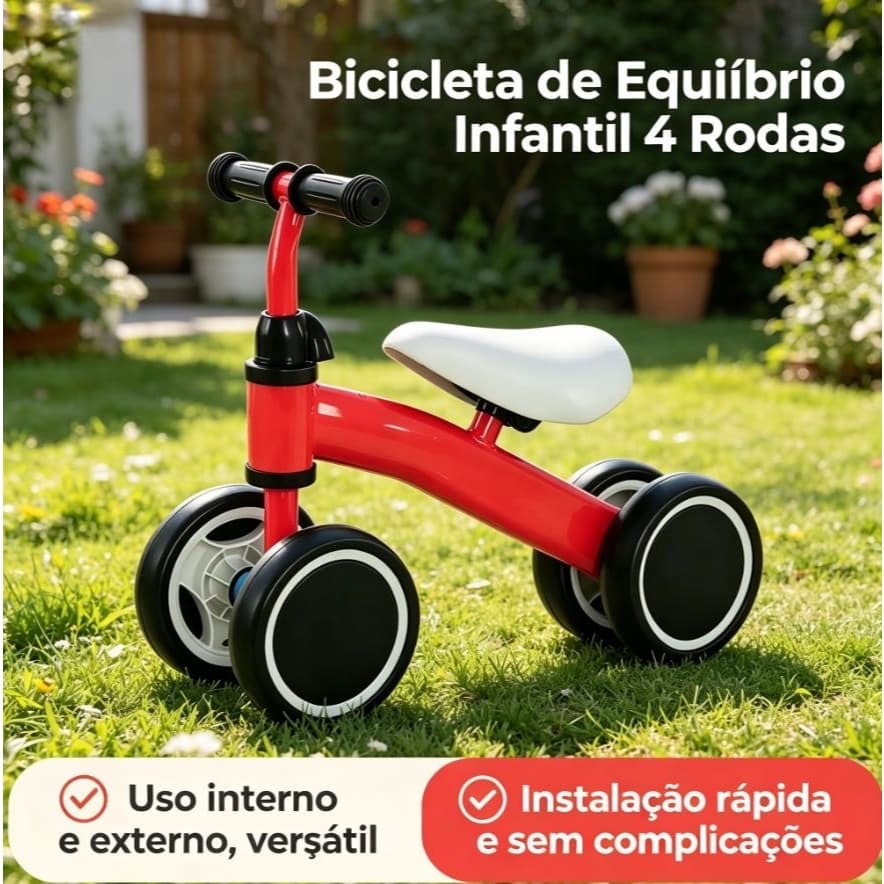 Brinquedo Infantil Caminhador 4 Rodas Anti Queda, Bicicleta Equilíbrio Silenciosa para Bebê 1-3 Anos