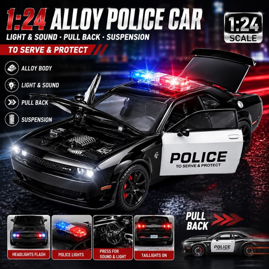 Escala 1 : 24 HellCat Carro De Polícia Liga Modelo De Diecast Som Luz Amantes Coleção Crianças Presente De Aniversário M