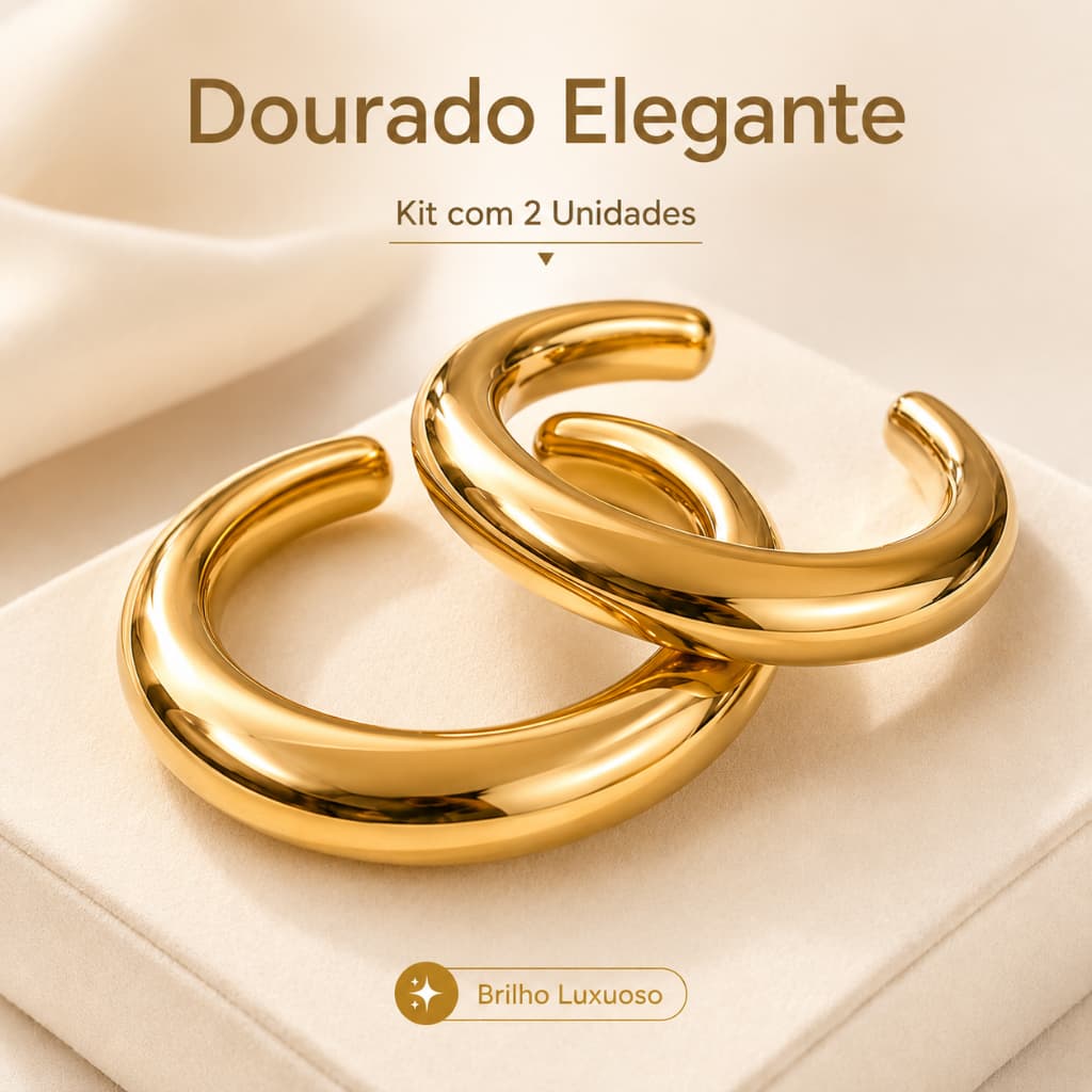 Bracelete Dourado e Prateado Feminino | Pulseira Chunky Espelhada | Kits Duplos | Acessórios Modernos