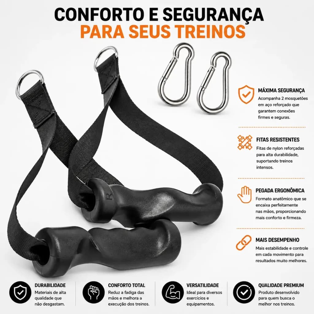 Par Manopla Estribo Cross Over Corda Pulley Puxada Academia