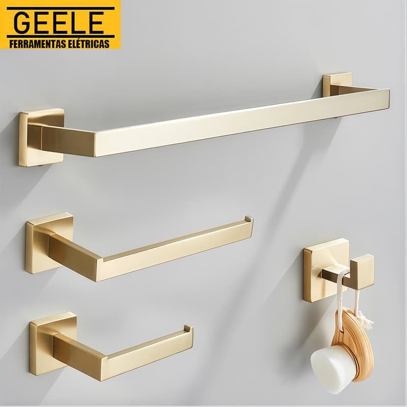 Kit Acessórios Banheiro Inox 304 Reforço e atualização Dourado Luxo 4 Peças