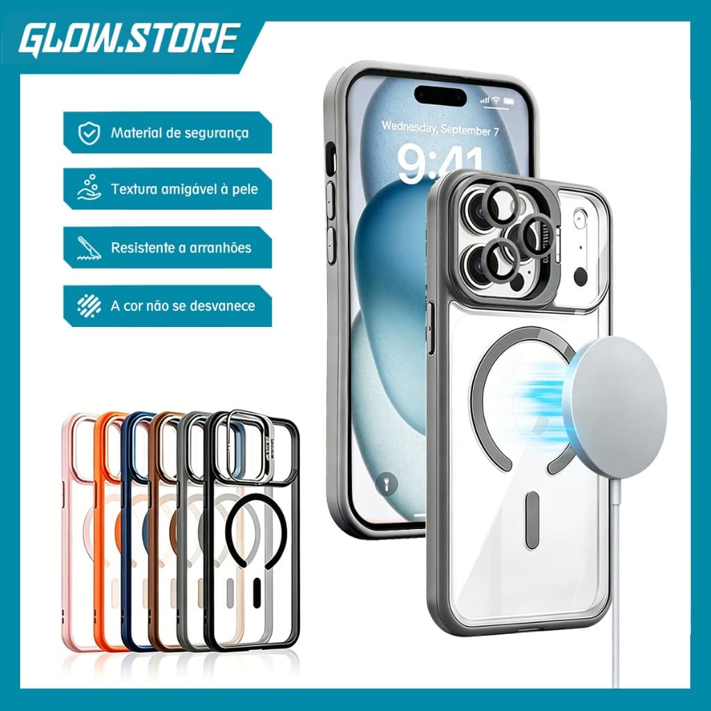 Capa De Telefone Transparente Magnética Adequada Para iPhone 17/16/15/14/13 Com Suporte De metal anti-Queda E Absorçã