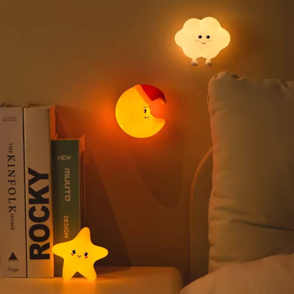 Silicone Estrela Lua Luz Noturna Recarregável Dormir Parede Nightlights 3 Níveis De Brilho Ao Lado Da Lâmpada Para Decor