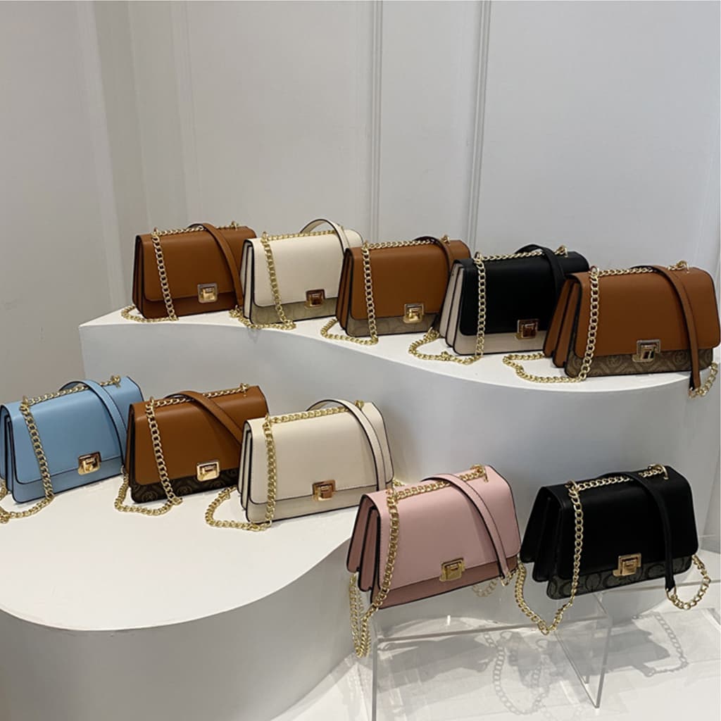 Bolsa mensageiro de textura simples com trava de corrente de ombro