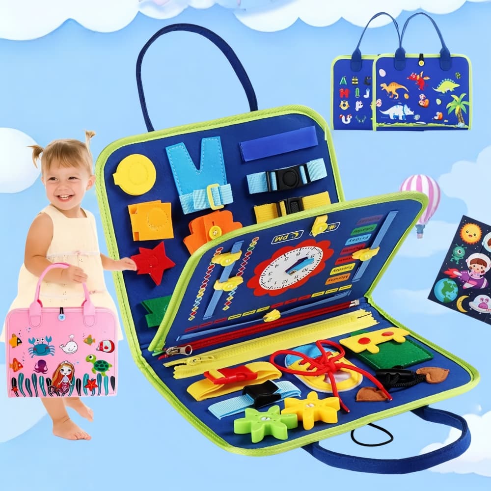 Maleta Montessori Busy Board – Sensorial Portátil, Brinquedo Educativo de Alta Qualidade para 1 Ano+