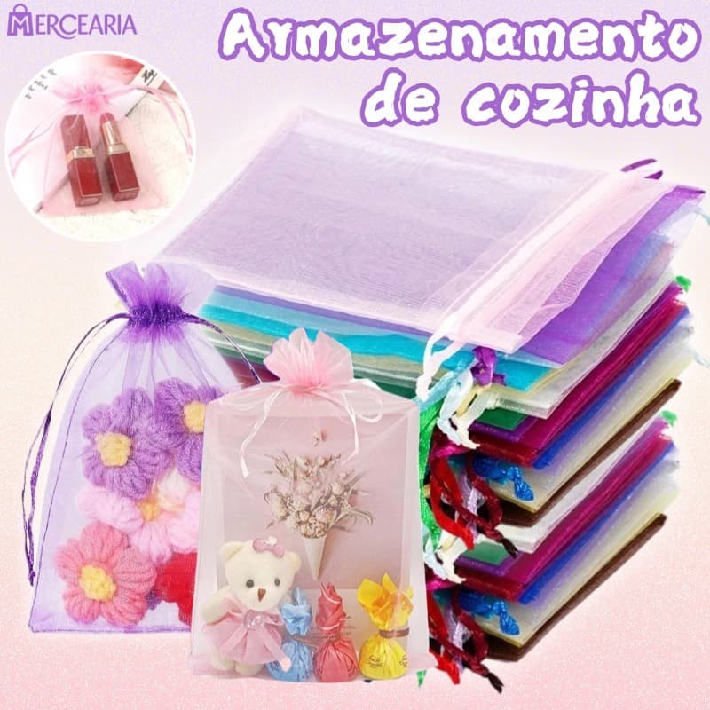 Kit 10/25/50/100 Un Saco Saquinho Organza Tule Saquinho 7x9 9x12 10x15 Festa Casamento Bolsa de armazenamento-mc