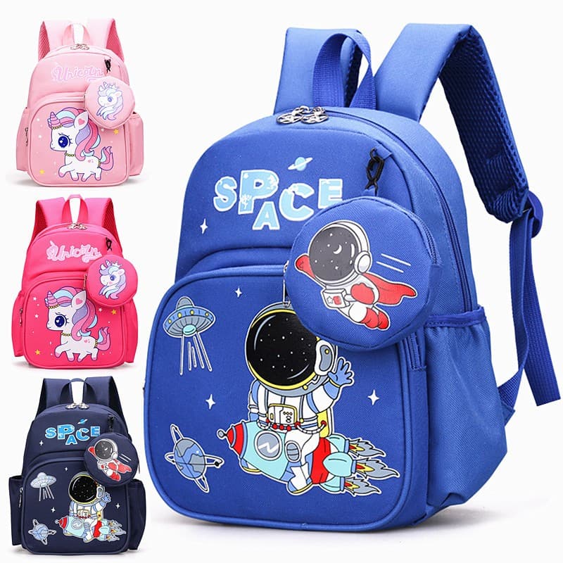 Mochila escolar de jardim de infância, mochila fofa de desenho animado para menina com proteção contra cume