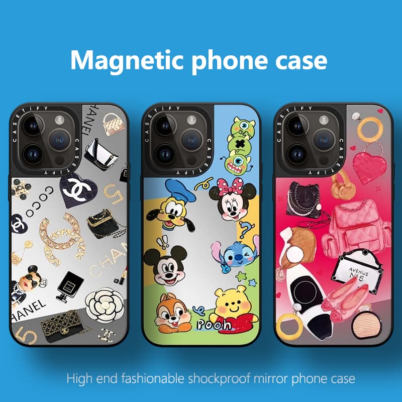 Espelho magnético Apple 17 caso de telefone adequado para iPhone16promax 15 14 13 12 casos protetores dos desenhos anima