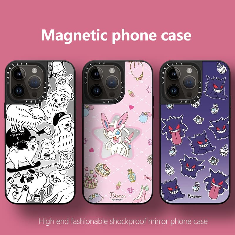 Espelho magnético Apple 17 caso de telefone adequado para iPhone16promax 15 14 13 12 casos protetores dos desenhos anima