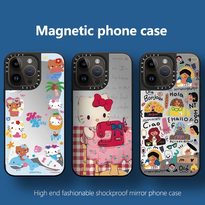 Espelho magnético Apple 17 caso de telefone adequado para iPhone16promax 15 14 13 12 casos protetores dos desenhos anima