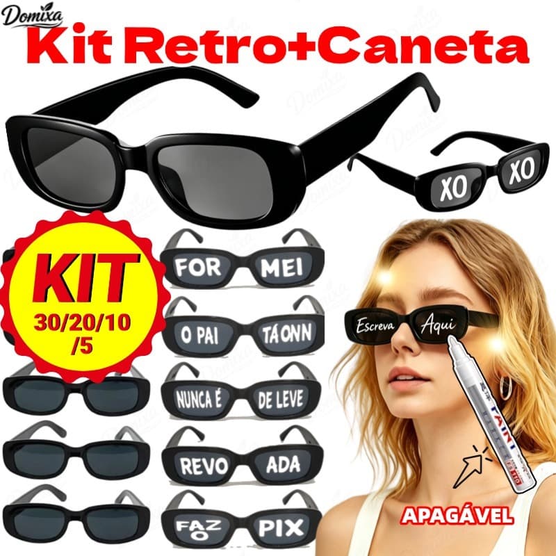 KIT 30/20/10/5 Oculos Vintage Retro Preto Liso + Caneta Giz Festa Casamento óculos de Copa do Mundo-DO