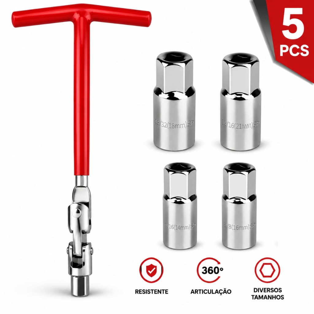 Chave de vela articulada Lugatools para automóveis com 4 soquetes (14/16/18/21mm)