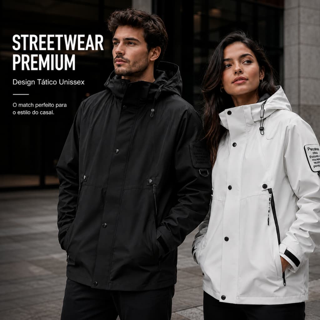 Jaqueta Corta Vento Streetwear Premium Tatica Impermeavel Unissex Moda Casal Estilo Urbano