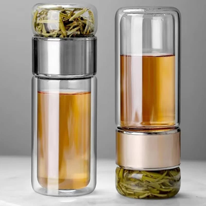 2026 Nova Garrafa Infusora De Chá De Vidro De Borosilicato Alto 420ML Copo Isolado De Parede Dupla Com Filtro , Aparelho