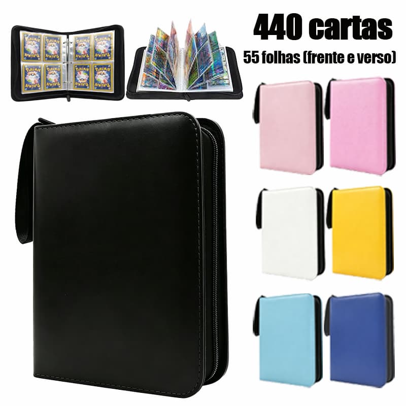 Pasta para cartas Pokémon, Magic e Yu-Gi-Oh, capacidade para 440 cartas, capa rígida com zíper