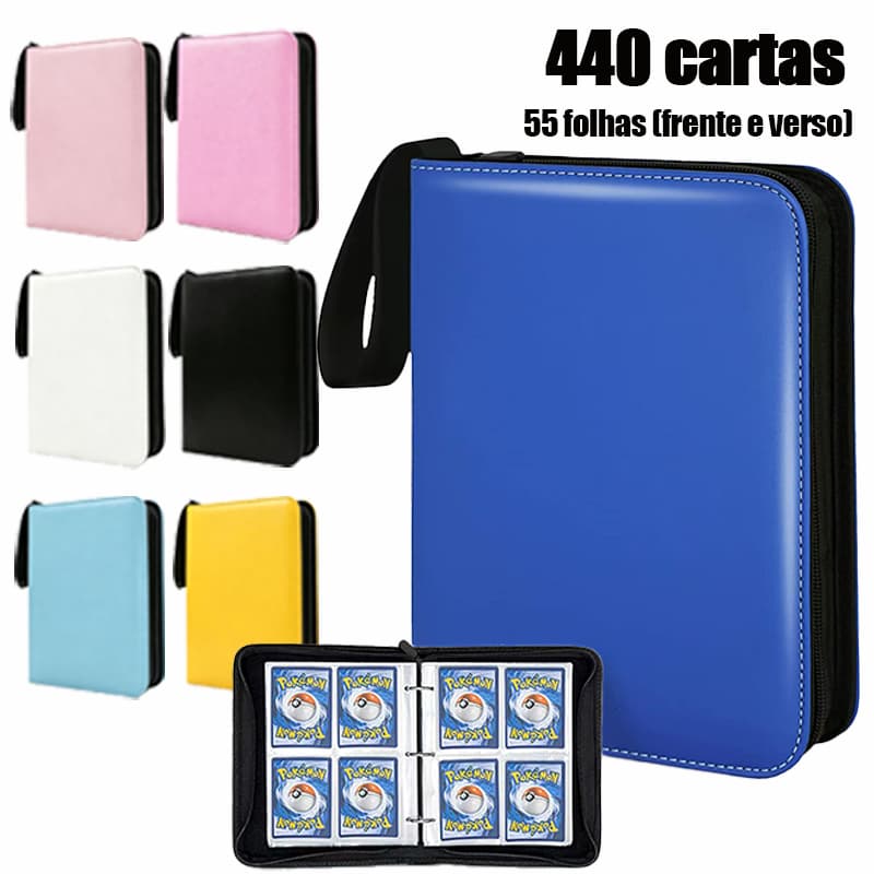 Fichário protetor de cartas com zíper, capa dura, 55 folhas para guardar até 440 cards Pokémon, Magic e Yu-Gi-Oh