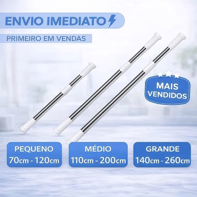 Varão Extensível Multiuso Para Box Banheiro e Varal de Roupas Ajustável Sem Furo