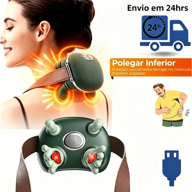 Massegeador de Pescoço 8 Pontos Aquecimento Relaxamento Tensão Ombro Mãos Massagem Alívio
