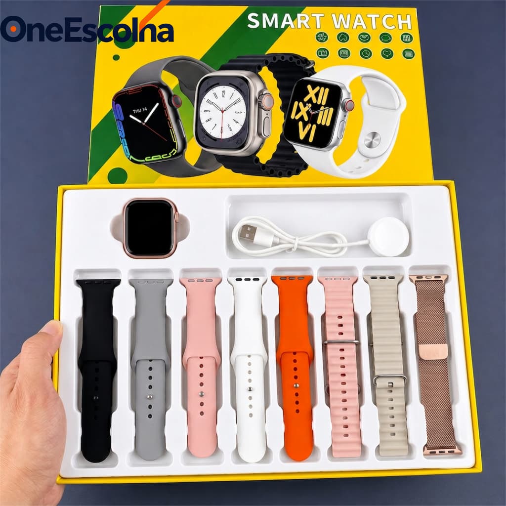 Novo relógio inteligente de 38mm/45mm, 8 alças, conjunto para meninas, chamada Bluetooth, monitoramento de frequência ca