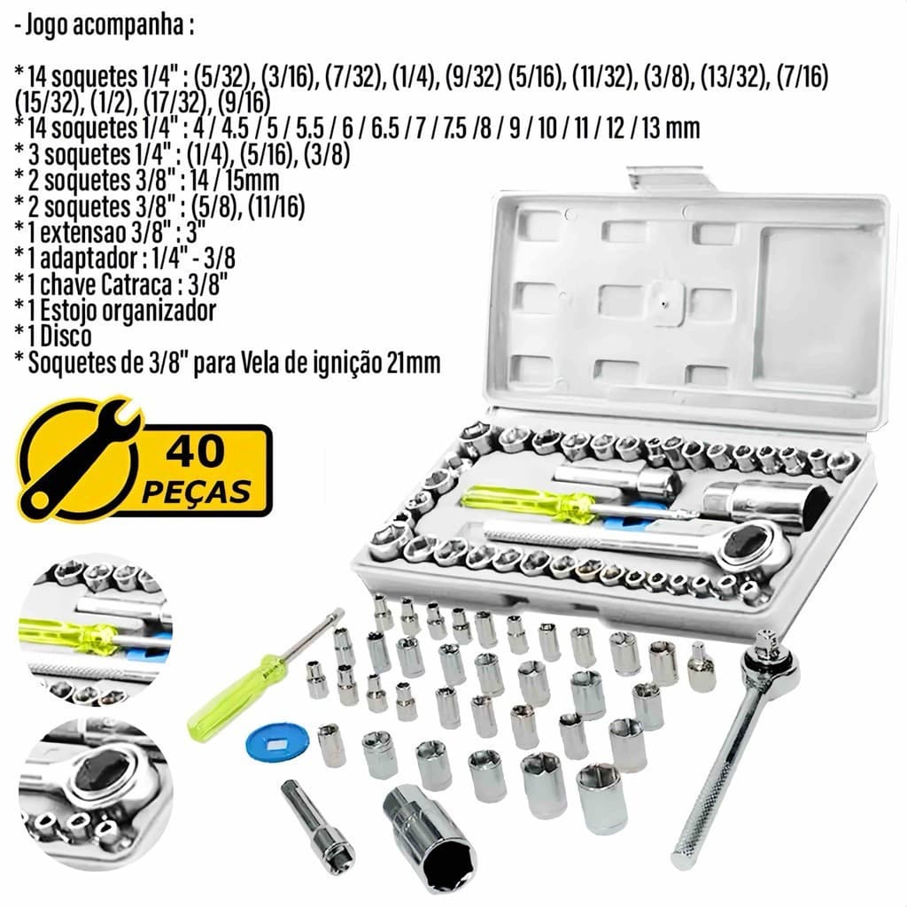 Chave de conjunto de 40 peças, chave de catraca reversível, resistente à compressão, resistente ao desgaste