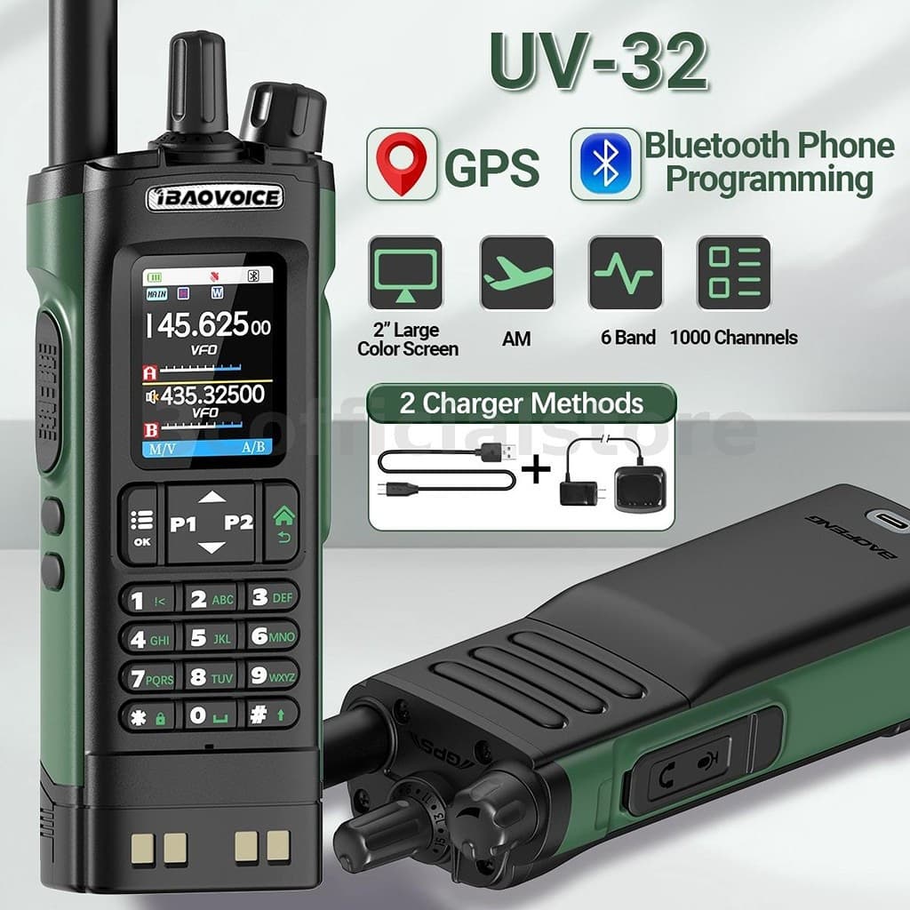 1/2 Pçs iBAOVOICE UV32 GPS Walkie Talkie 10W Longo Alcance Multi Banda Bluetooth App 1000 Canais USB-C Carga Da Ue Portá