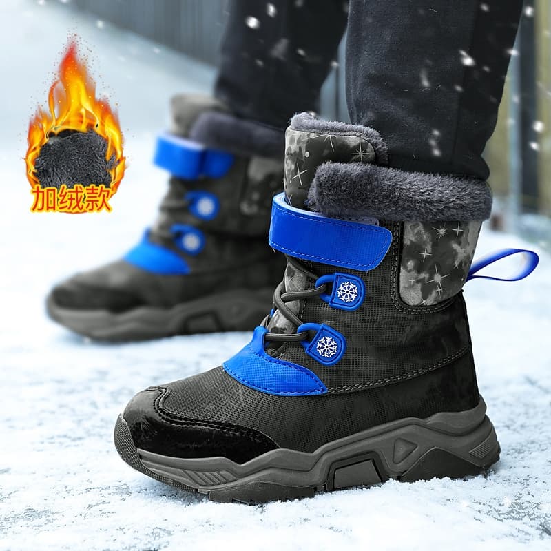Botas de Inverno Infantis Impermeáveis com Cadarço, Antiderrapantes, Forradas de Pelúcia, Tamanhos Grandes 30-39