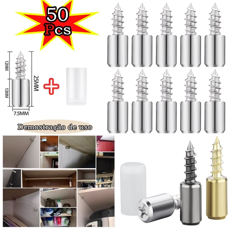 Kit 100 Parafusos Pino Para Prateleiras Suporte com Manga Antiderrapante em Silicone Madeira