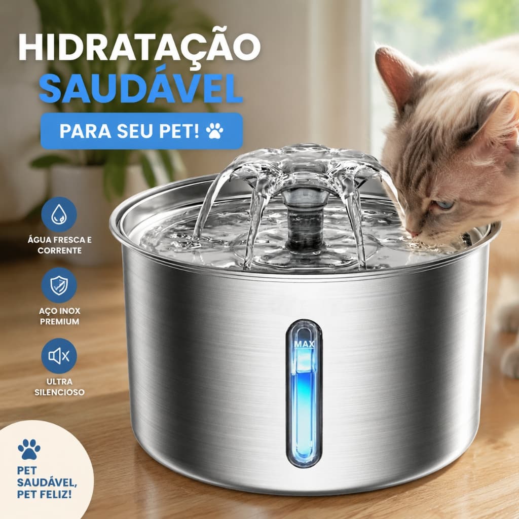 Aço Inoxidável Fonte para Gatos com Filtro 3L Dispensador de água para Cães Bebedouro Gato Automático Super Silencioso