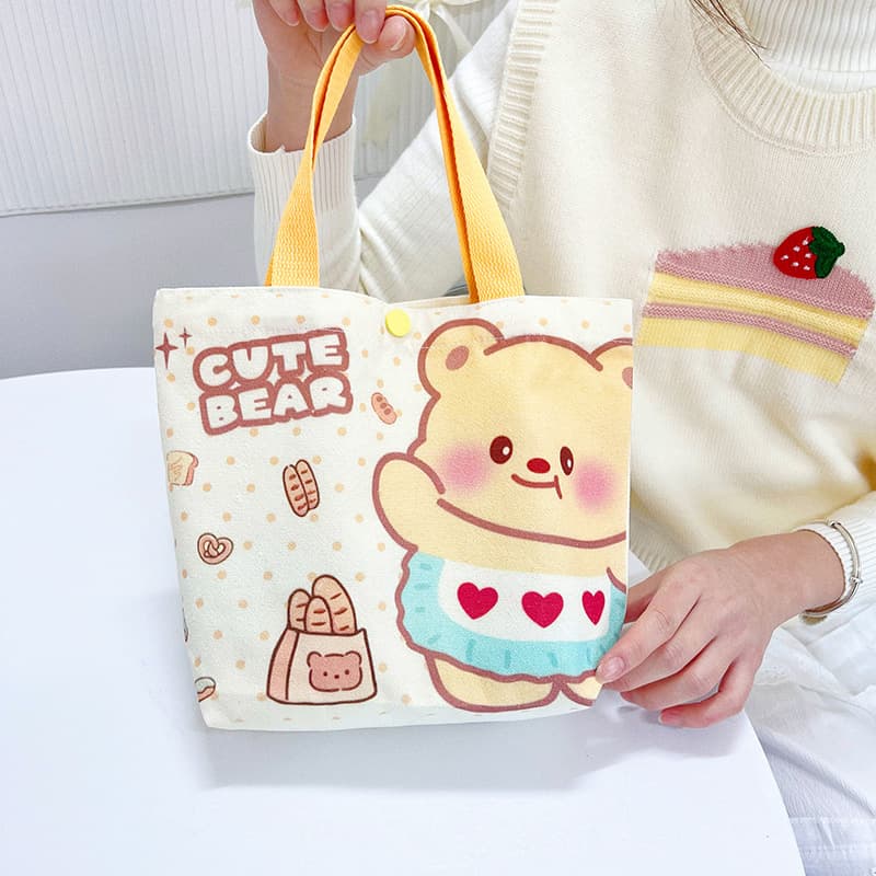 Bolsa De Lona De Urso Manteiga 2026 Nova INS Fofa Feminina Portátil Armazenamento Diário