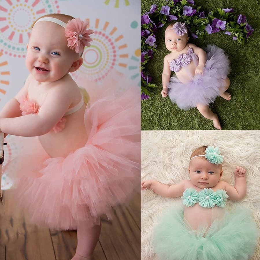 Adereços Fotográficos De Tutu Para Recém-Nascidos De 0 A 4 Meses – Saia E Faixa De Cabeça De Princesa Roupas Fotográfica