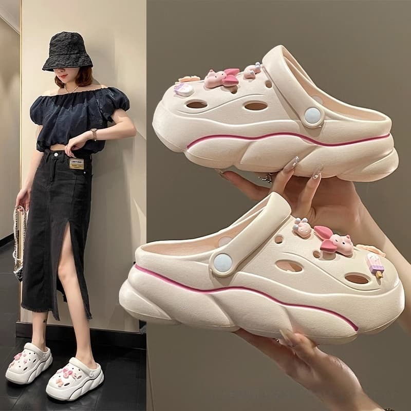 Buraco sapatos verão exterior usar bonito dos desenhos animados de sola grossa antiderrapante Toe-coberto S