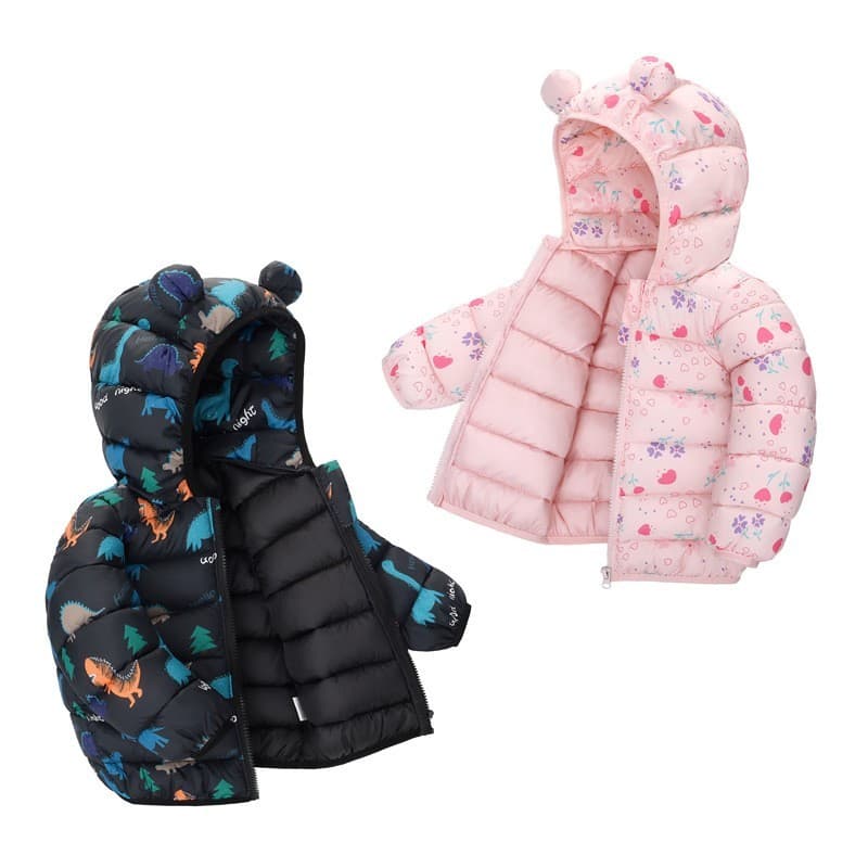 Jaqueta Acolchoada De Algodão Com Capuz De Inverno Para Meninos E Meninas De 1 A 5 Anos , Padrão De Dinossauro