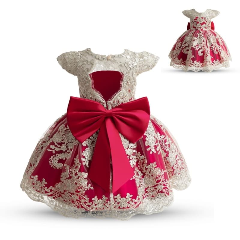 Vestido De Natal Kid Girls Party Elegante Bordado De Renda De Verão